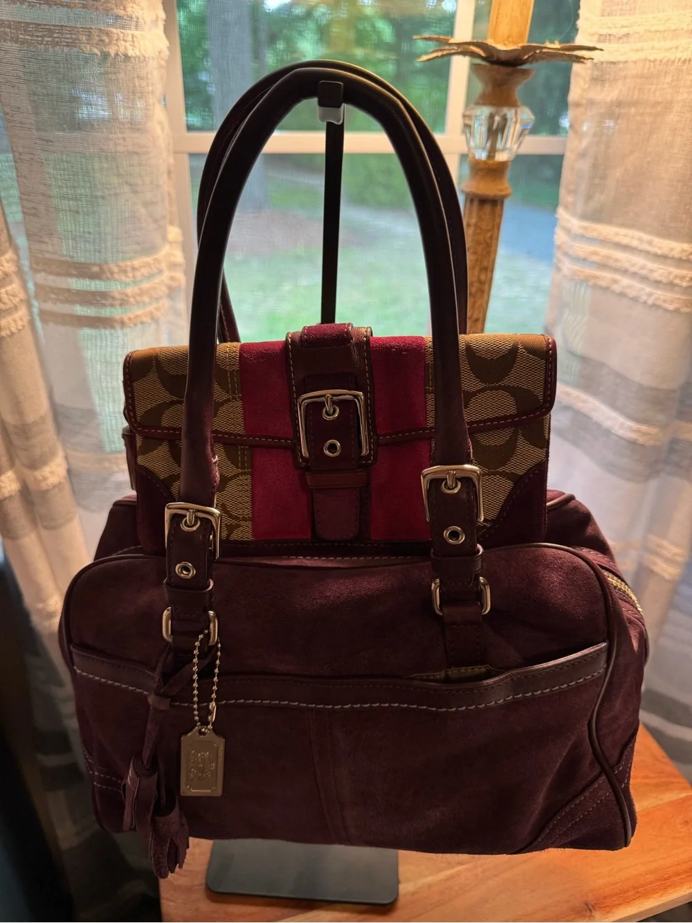Coach Vintage Bundle–Eggplant Suede Hampton Satchel & Signature Pink&Plum Wallet